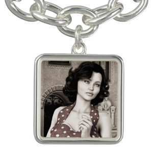 Vintage Glamour Woman Portrait Art Bracelet