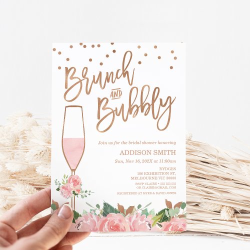 Vintage Glass Brunch Bubbly Floral Bridal Shower Invitation