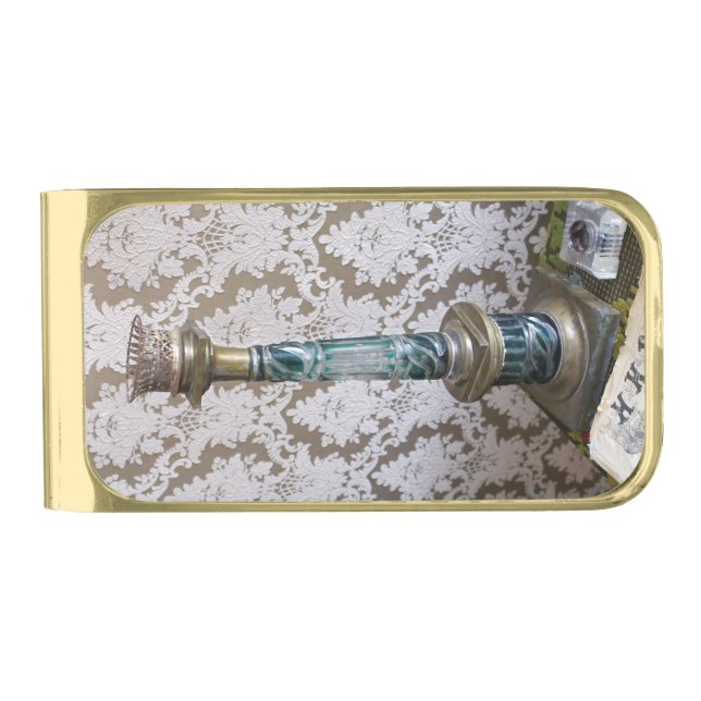 Vintage glass candleholder gold finish money clip (Front)