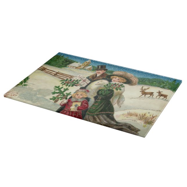 Vintage glass cutting board Christmas Family (Corner)