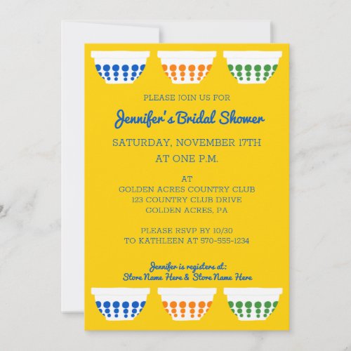 Vintage Glass Mixing Bowls Custom Bridal Shower Invitation