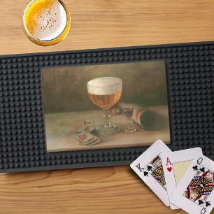 Vintage Glass of Beer and Wine Bottle Bar Mat