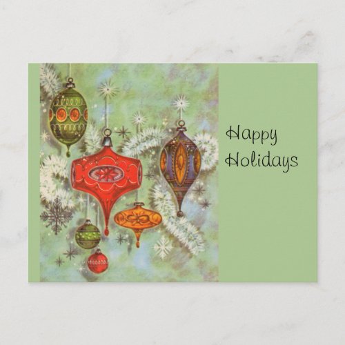 Vintage Glass Ornaments Holiday Postcard