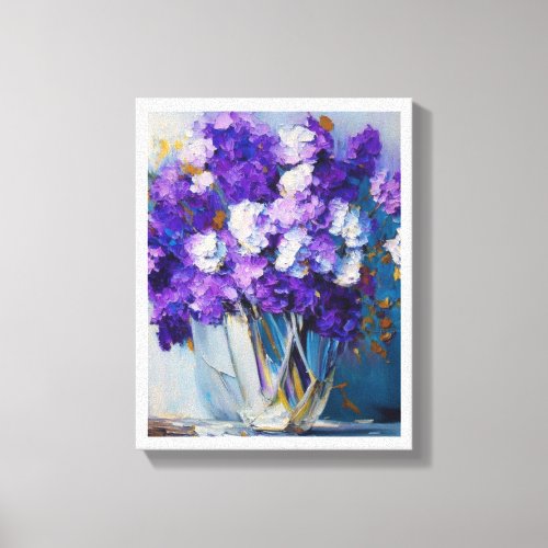 Vintage Glass Vase of Purple Flowers Canvas Print