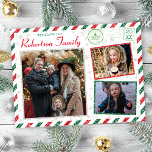Vintage Glitter Family Photo Fit Airmail Christmas Postcard<br><div class="desc">**Modified so that your photos will now fit in the glitter squares. A gorgeous vintage style glitter borders in Green, Red and Silver. This postcard design features airmail stripes in red and green. Perfect for this holiday season. Add your special family photos to the front and back of this postcard....</div>