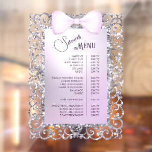Vintage Glitter Frame Lilac Bow Services Menu Window Cling
