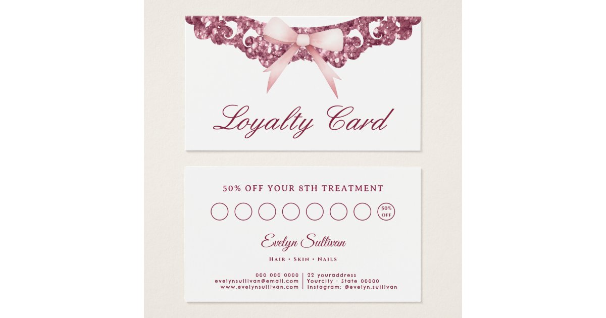Loyal Frame Vintage glitter frame pink bow loyalty card | Zazzle