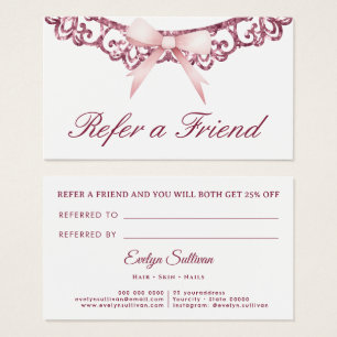Vintage glitter frame pink bow referral card