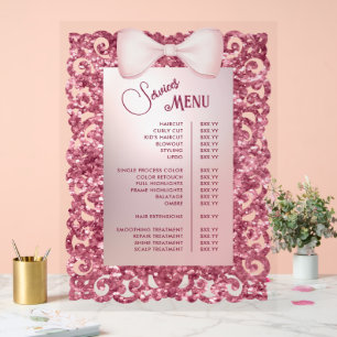 Vintage Glitter Frame Pink Bow Services Menu Acrylic Sign