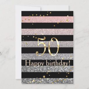 Vintage glitter shine pink silver striped black an invitation