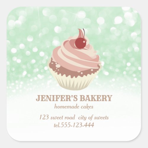 Vintage  glittery Homemade cupcakes and sweets Square Sticker