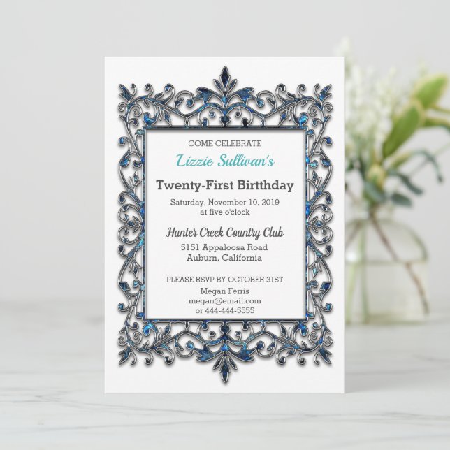 Vintage Glitzy Border Birthday Invitation (Standing Front)