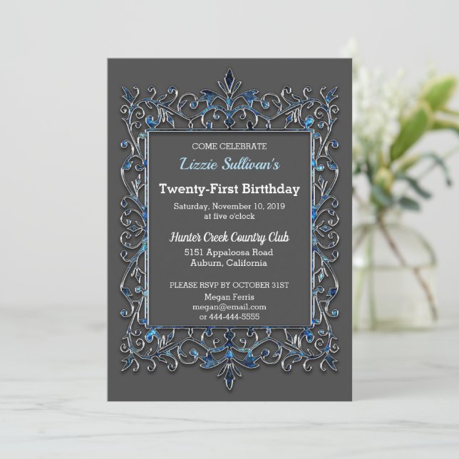Vintage Glitzy Border Birthday Invitation (Standing Front)