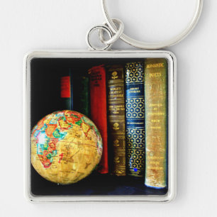 Vintage Globe and Books Keychain