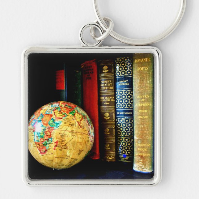Vintage Globe and Books Keychain (Front)