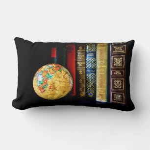 Vintage Globe and Books Lumbar Pillow