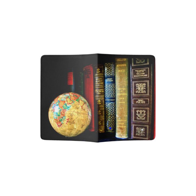 Vintage Globe and Books Passport Holder (Opened)