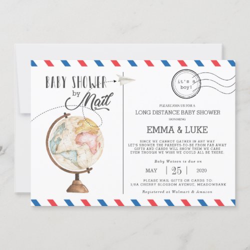 Vintage Globe Baby Shower by Mail Long Distance Invitation