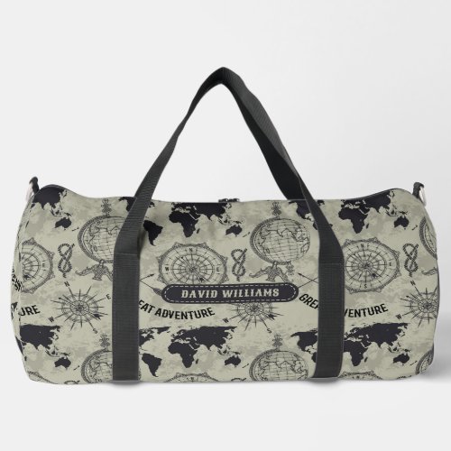 Vintage Globe Compass World Map Custom Travel Duffle Bag