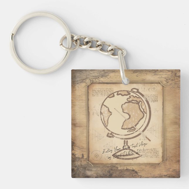 Vintage Globe. Geography & History Teacher Gift Keychain (Front)