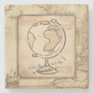 Vintage Globe. Geography & History Teacher Gift Stone Coaster