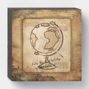 Vintage Globe. Geography & History Teacher Gift Wooden Box Sign