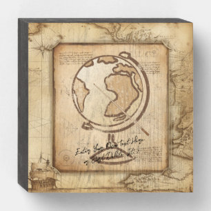 Vintage Globe. Geography & History Teacher Gift Wooden Box Sign