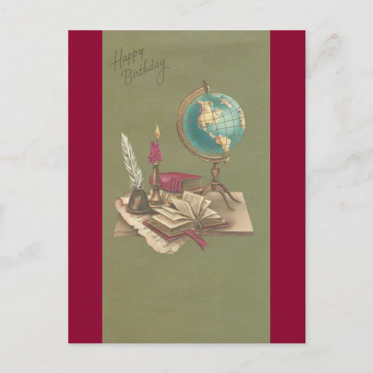 Vintage Globe Happy Birthday Postcard | Zazzle