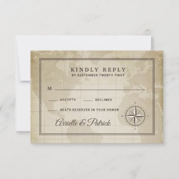 Vintage Globe Nautical Compass Wedding Rsvp Cards by RusticWeddings at Zazzle