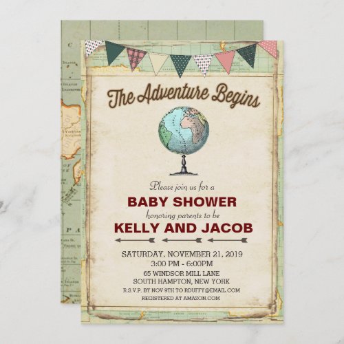 Vintage Globe Travel Baby Shower Invitation