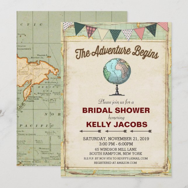 Vintage Globe Travel Bridal Shower Invitation (Front/Back)