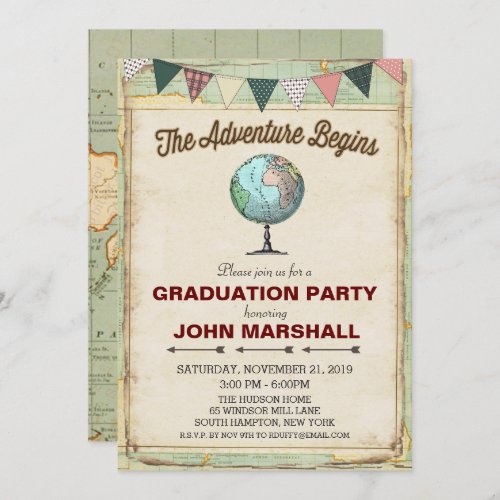 Vintage Globe Travel Graduation Party Invitation