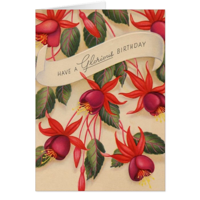 Vintage Glorious Happy Birthday Flowers Greeting Card