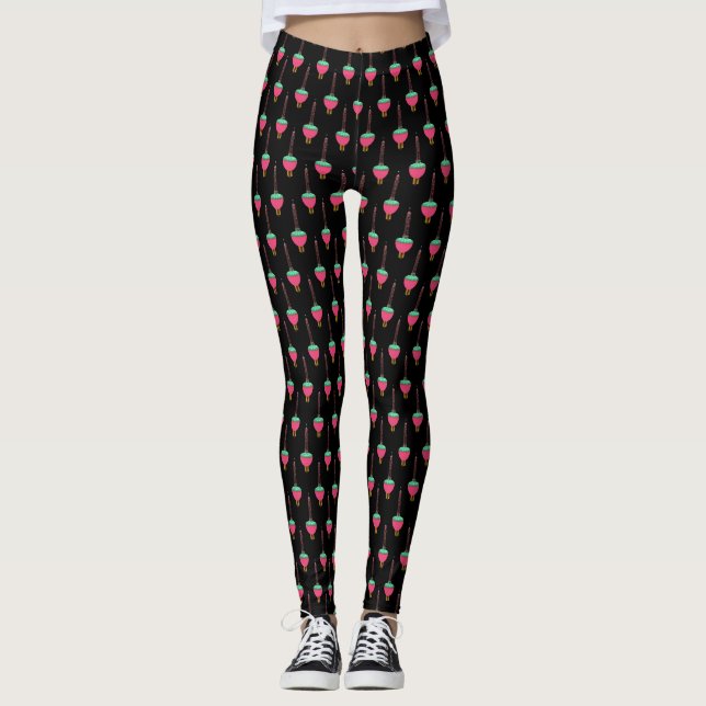 Vintage Glowing Holiday Bubble Light Pattern Black Leggings (Front)
