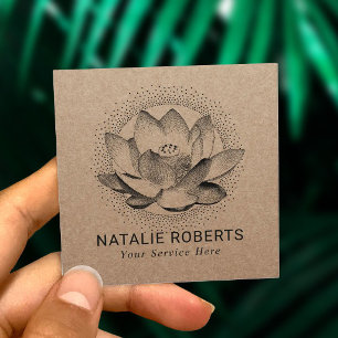Vintage Glowing Lotus Flower Yoga Instructor Kraft Square Business Card