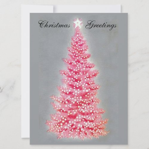 Vintage Glowing Pink Christmas Tree  Holiday Card