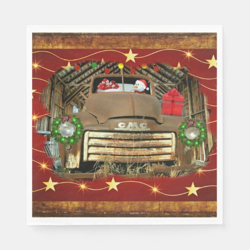 Vintage GMC Truck Frosty the Snowman Christmas Run Napkins