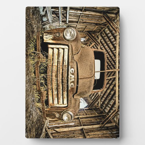 Vintage GMC Truck In Rustic Barn 1949_55 Plaque