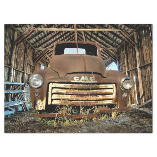 Vintage GMC Truck In Rustic Barn 1949_55 Tissue Paper