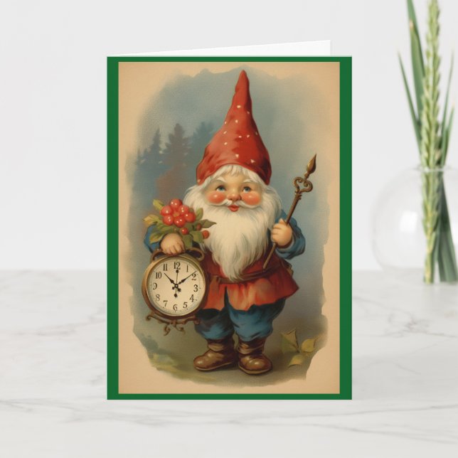 Vintage Gnome New Year Holiday Card (Front)
