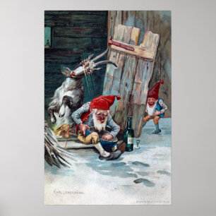 Vintage Gnomes and Goat Christmas Poster
