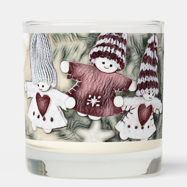 Vintage Gnomes in Christmas Tree Drawing  Scented Candle (Front)