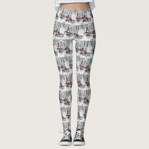 Vintage Gnomes in the snow drawing Leggings