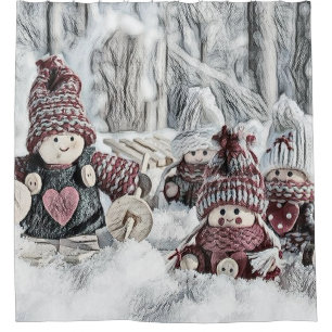 Vintage Gnomes in the snow drawing Shower Curtain