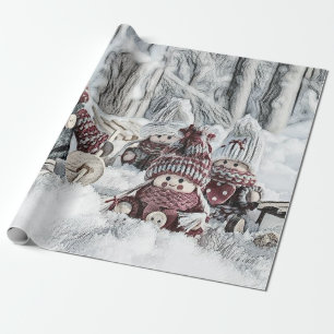 Vintage Gnomes in the snow drawing Wrapping Paper