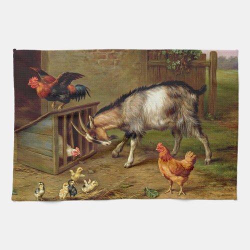Vintage Goats Rooster And Chickens Farm Animals Kitchen Towel
