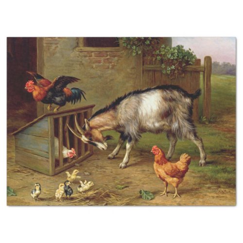 Vintage Goats Rooster And Chickens Farm Animals Tissue Paper