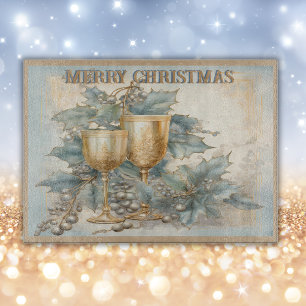 Vintage Goblets Merry Christmas Monogram Cutting Board