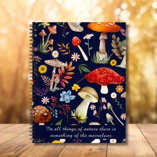 Vintage Goblincore Woodland Mushroom Forest Navy Notebook