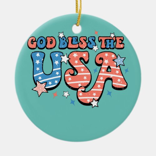 Vintage God Bless The US Patriotic US Flag 4th of Ceramic Ornament